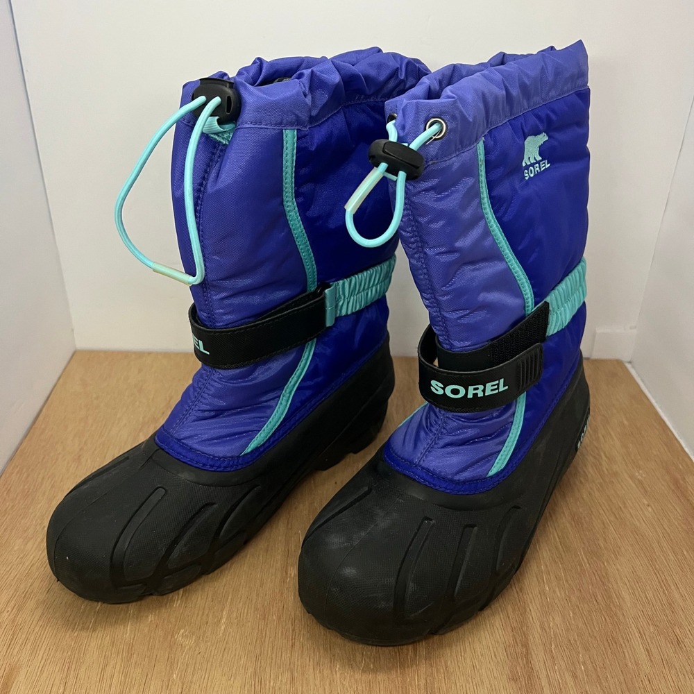 Sorel Flurry Waterproof Insulated Snow Boots Kids Size 6 Blue Black NY1885-456